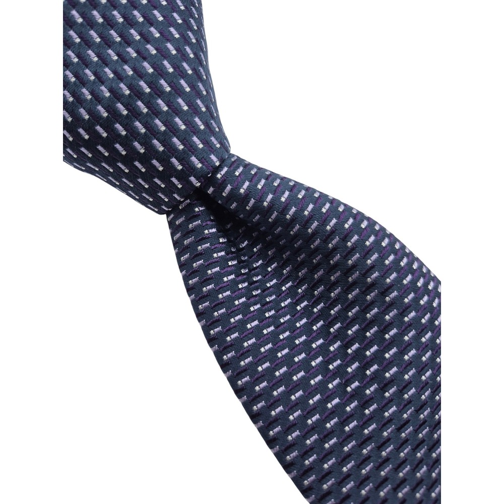 Hugo Boss Mens Navy Blue Silver Geometric Dash Silk Necktie Made in Italy